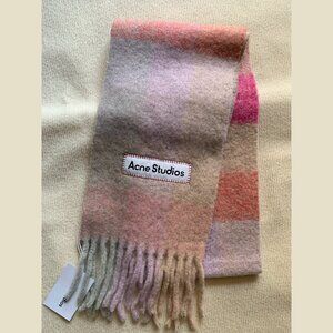 Acne Studios Checked Mohair-Blend Scarf – Pink/Beige/Red